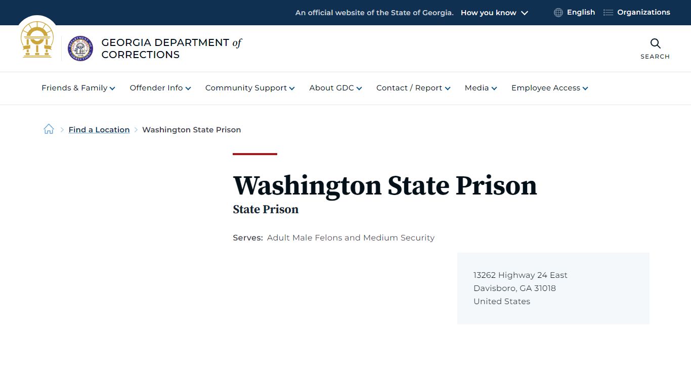 Washington State Prison | Georgia Department of Corrections