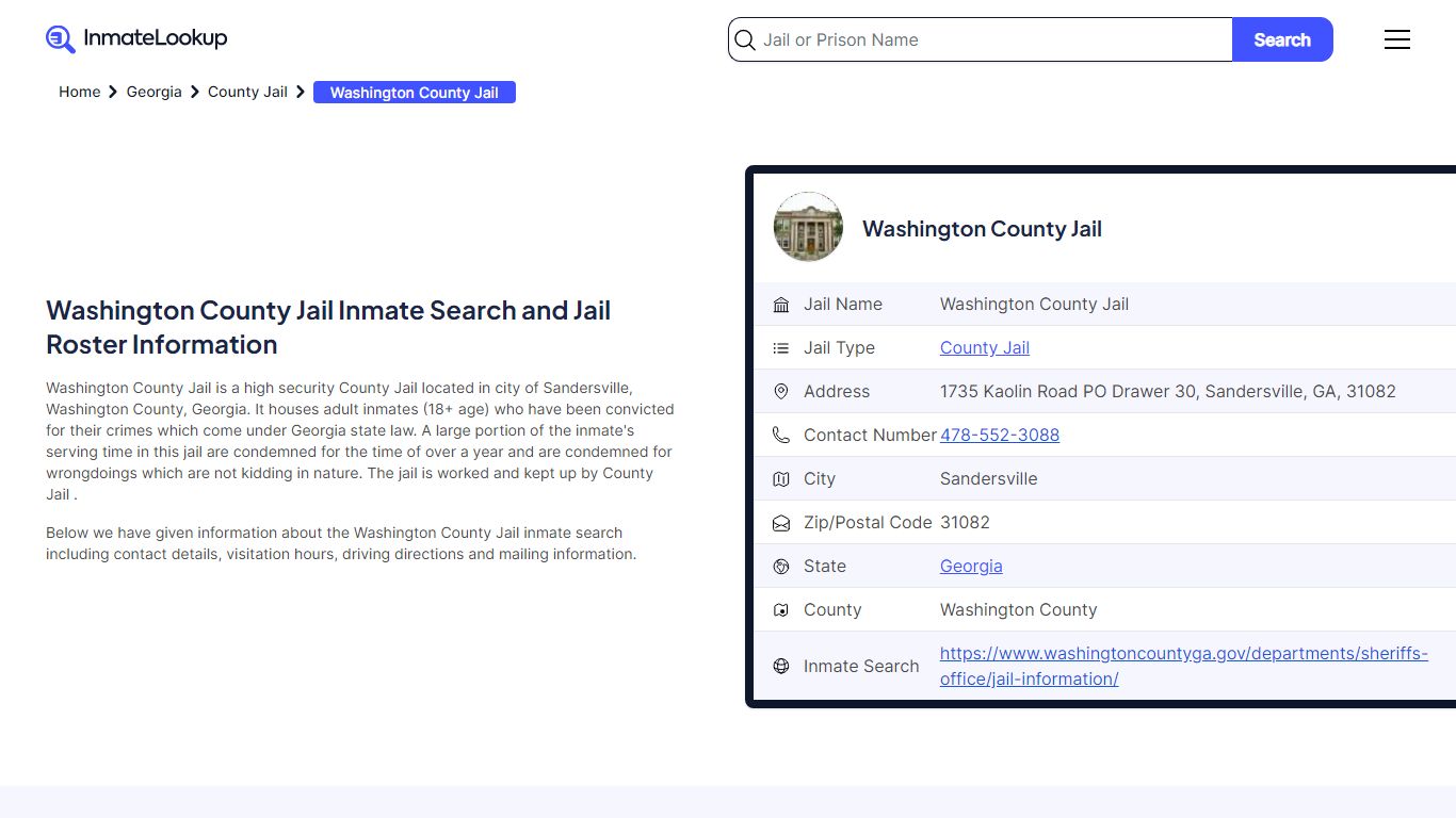 Washington County Jail Inmate Search - Sandersville Georgia - Inmate Lookup